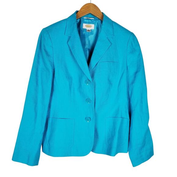 Talbots Irish Linen 3 Button Blazer Womens 10P Petite Blue Lined READ DESCRIPTIO - Picture 1 of 13